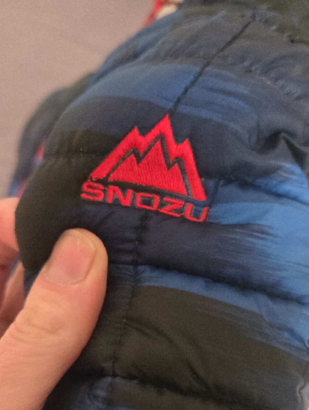 Snozu Blue and Red Quilted Hooded Baby One-Piece Snowsuit - Picture 3 of 5
